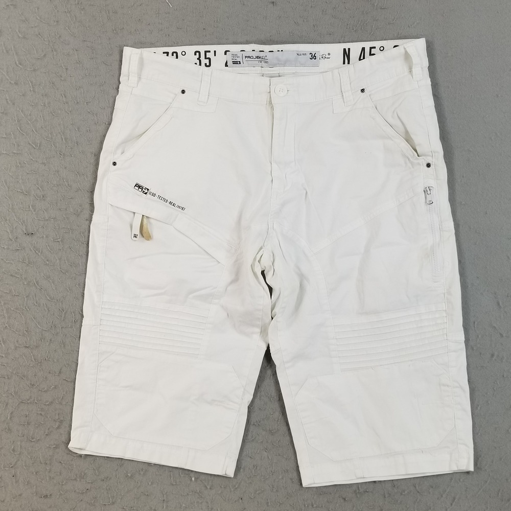 Projek Raw Cargo Shorts Mens 36 White Moto Ribbed Utility Streetwear DC 12067